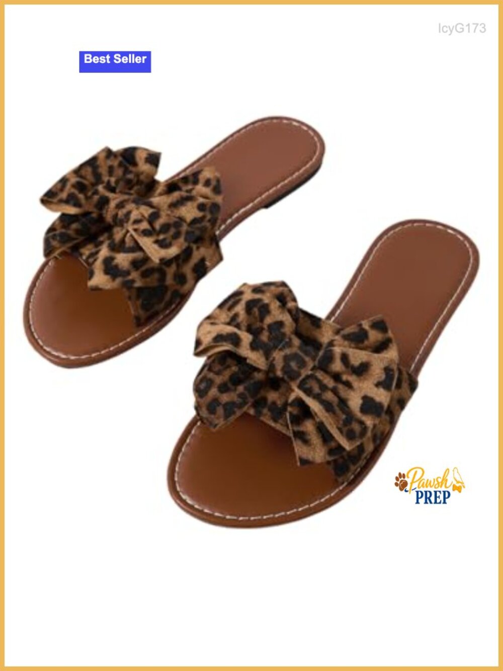 Faux Leather Leopard Bow Slide Sandals Flat Casual
